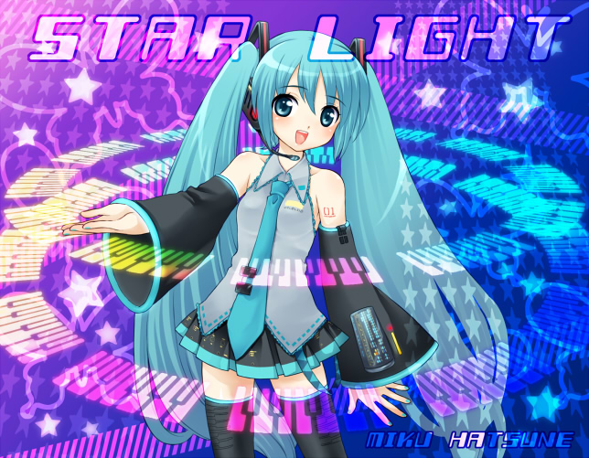 mochiya marosuke, hatsune miku, vocaloid, 1girl, aqua hair, female focus, long hair, solo, thighhighs, twintails, very long hair