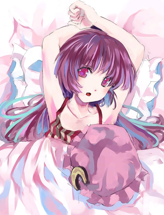patchouli knowledge, touhou, tagme, hat, no headwear, purple hair, unworn hat