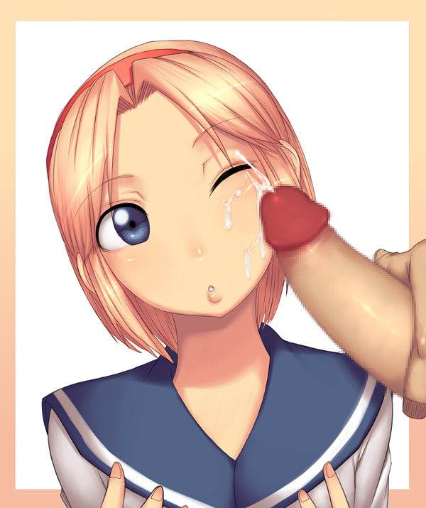 sawao, sherry birkin, resident evil, resident evil 2, bad hentai-foundry id, bad id, 1girl, bad aim, blonde hair, blue eyes, blue sailor collar, censored, cheek poking, cum, cum on body, erection, facejob, facial, hairband, large penis, loli, mosaic censoring, one eye closed, penis, penis on face, poking, sailor collar, short hair, solo focus