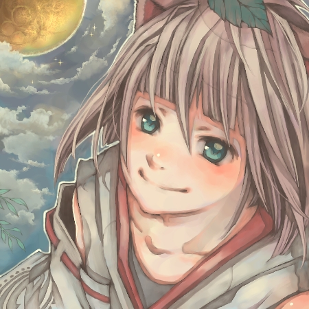 shabon, original, lowres, tagme, animal ears, full moon, leaf, moon, solo