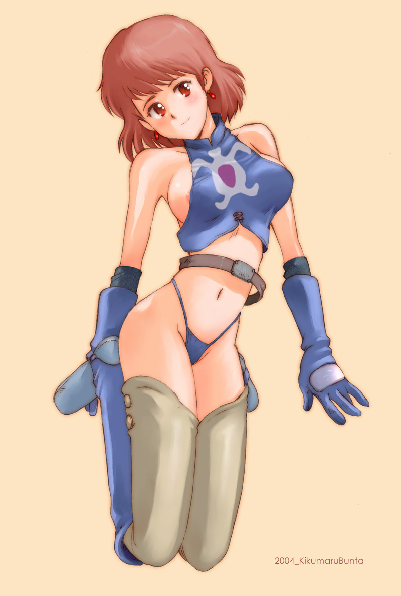kikumaru bunta, nausicaa, kaze no tani no nausicaa, studio ghibli, 1980s (style), 1girl, blush, breasts, female focus, full body, large breasts, nipple slip, nipples, oldschool, panties, retro artstyle, solo, thighhighs, underwear