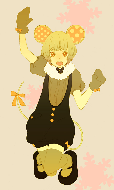 kuko, original, bad id, bad pixiv id, animal ears, gloves, mouse ears, ribbon, solo, tail, thighhighs, zettai ryouiki