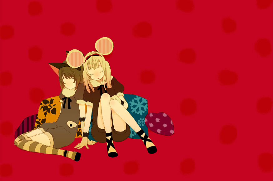 kuko, original, bad id, bad pixiv id, animal ears, cat ears, kneehighs, mouse ears, pillow, sleeping, socks