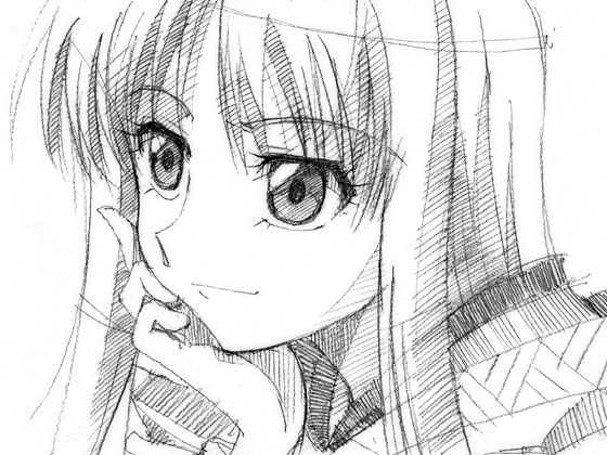 gofu, holo, spice and wolf, traditional media, 00s, greyscale, monochrome, sketch, solo