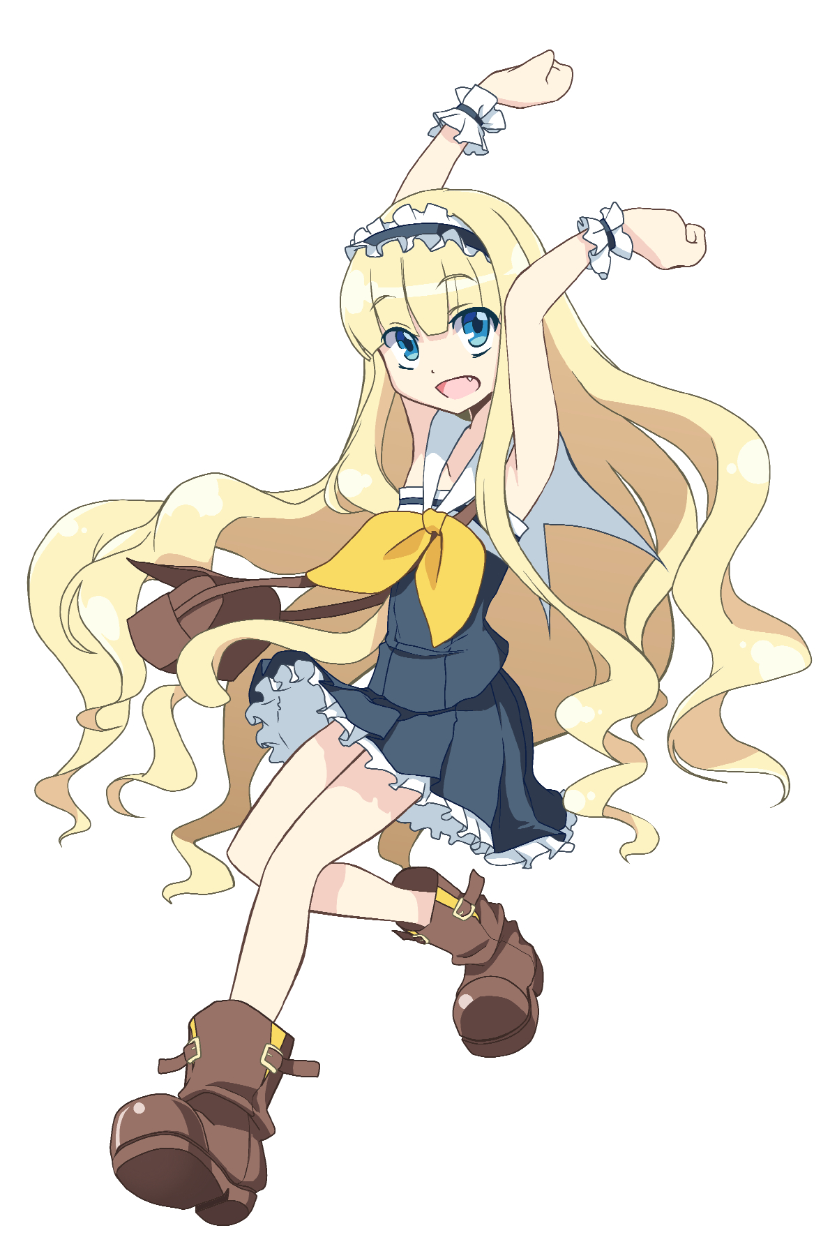 seiko (cleanage), shirokane ginka, shirokane ginka (lumen mode), shirokane ginka (tenebrae mode), gen'ei wo kakeru taiyou, highres, 1girl, blonde hair, blue eyes, brown shoes, hime cut, magical girl, no socks, open mouth, school uniform, shoes