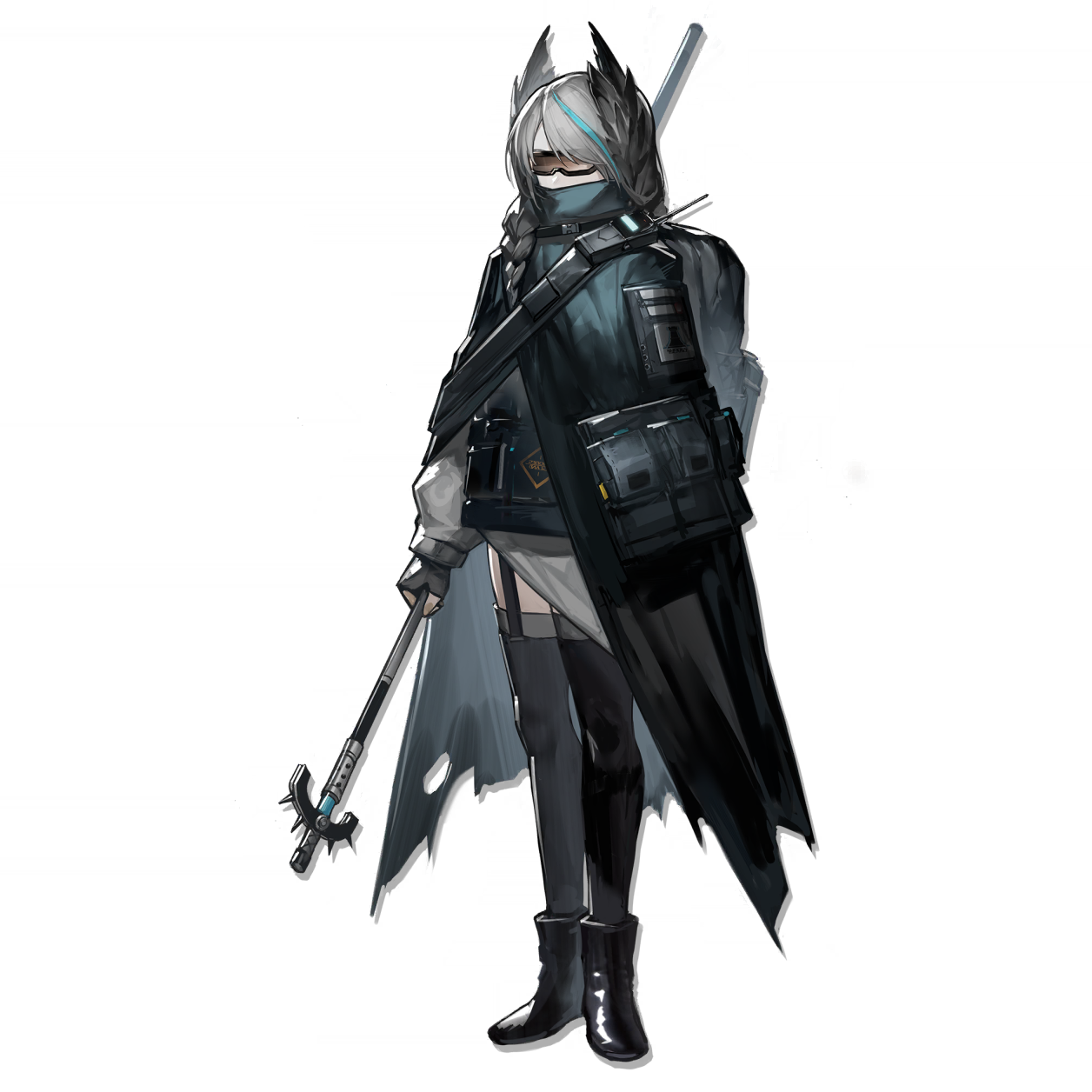 pith (arknights), arknights, highres, official art, third-party source, 1girl, drop shadow, full body, rhodes island uniform, simple background, solo, standing, tachi-e, transparent background