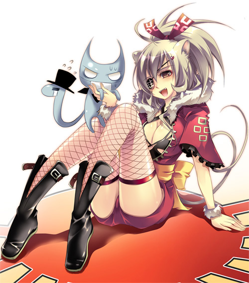 ta kaana, original, animal ears, eyepatch, fishnet thighhighs, fishnets, solo, thighhighs