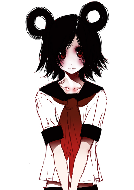 palmeros, original, bad id, bad pixiv id, animal ears, blush, mouse ears, red eyes, school uniform, serafuku, sketch, solo