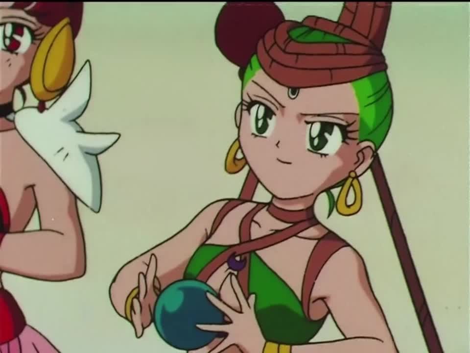 amazoness quartet, cerecere (sailor moon), junjun (sailor moon), pallapalla (sailor moon), vesves (sailor moon), zirconia (sailor moon), bishoujo senshi sailor moon, bishoujo senshi sailor moon supers, toei company, animated, anime screenshot, sound, tagme, video, 1990s (style), 5girls, acrobatics, blue eyes, blue hair, breasts, circus, cleavage, earrings, electricity, fighting, flexible, green hair, hair bun, helmet, holding, holding wand, jewelry, jumping, lineup, long hair, looking at another, magic, medium breasts, midriff, multi-tied hair, multiple girls, navel, pink hair, red hair, retro artstyle, revealing clothes, single hair bun, small breasts, smug, very long hair, wand, whip, wide hips