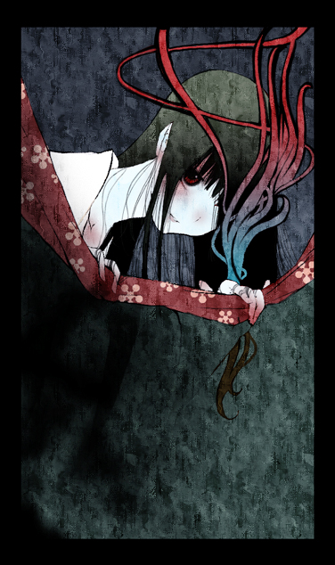 palmeros, original, bad id, bad pixiv id, 1girl, bamboo screen, border, colored skin, female focus, ghost, solo, white skin
