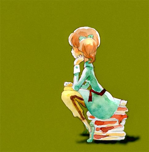 kurita eriko, cracker-chan, lowres, cracker, food, jam, ribbon, solo, twintails