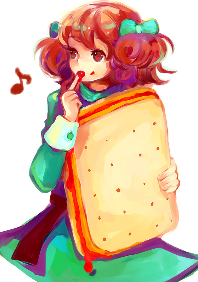 tomoya (artist), cracker-chan, bad id, bad pixiv id, tagme, cracker, food, jam, ribbon, solo, twintails