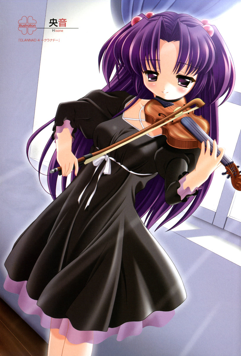 hisane, ichinose kotomi, clannad, highres, 00s, dress, instrument, solo, violin