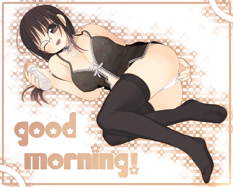 kashiwamochi yomogi, tagme, brown hair, lotion, panties, thighhighs, underwear