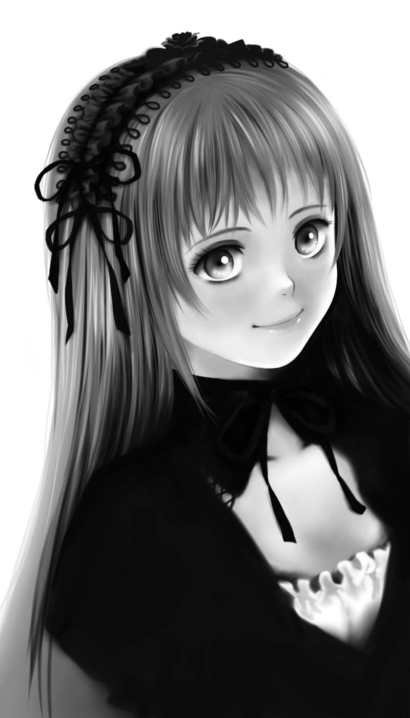 toshi hiroshi, suigintou, rozen maiden, highres, tagme, 00s, greyscale, monochrome, solo