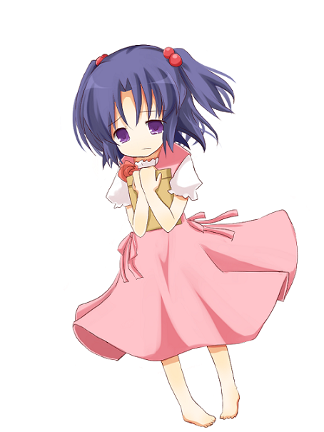 yuzuki (yuduame), ichinose kotomi, clannad, bad id, bad pixiv id, 00s, 1girl, barefoot, child, dress, female focus, hair bobbles, hair ornament, solo, two side up