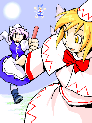 cirno, letty whiterock, lily white, touhou, lowres, 3girls, female focus, multiple girls, relay baton, relay race