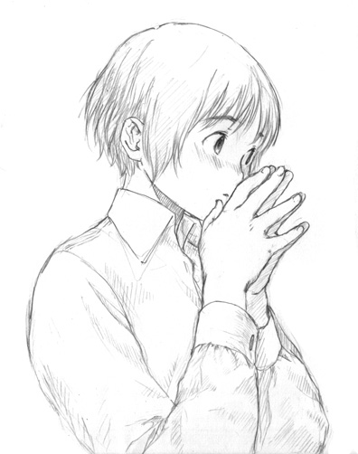 mokyu tasuku, mokyusuke, original, 1girl, female focus, greyscale, monochrome, short hair, sketch, solo