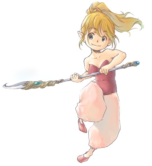 mokyu tasuku, mokyusuke, primm (seiken densetsu 2), seiken densetsu, seiken densetsu 2, square enix, 1girl, blonde hair, fairy, female focus, pointy ears, ponytail, solo