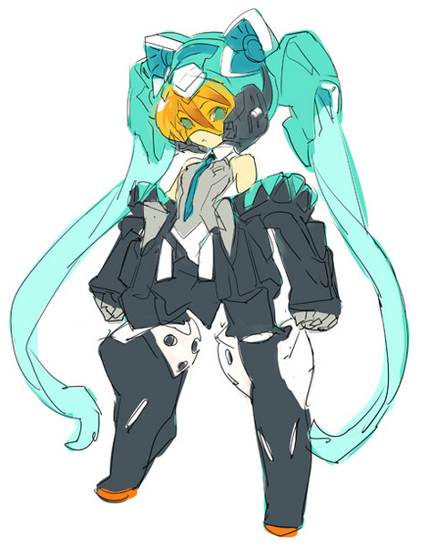 nishieda, hatsune miku, vocaloid, visor, bad id, bad pixiv id, image sample, md5 mismatch, pixiv sample, resolution mismatch, source larger, 1girl, aqua hair, armor, female focus, long hair, mecha musume, power armor, simple background, solo, twintails, very long hair