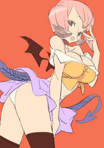 nishieda, original, bad id, bad pixiv id, lowres, 1girl, bat wings, female focus, panties, pantyshot, solo, thighhighs, underwear, wings