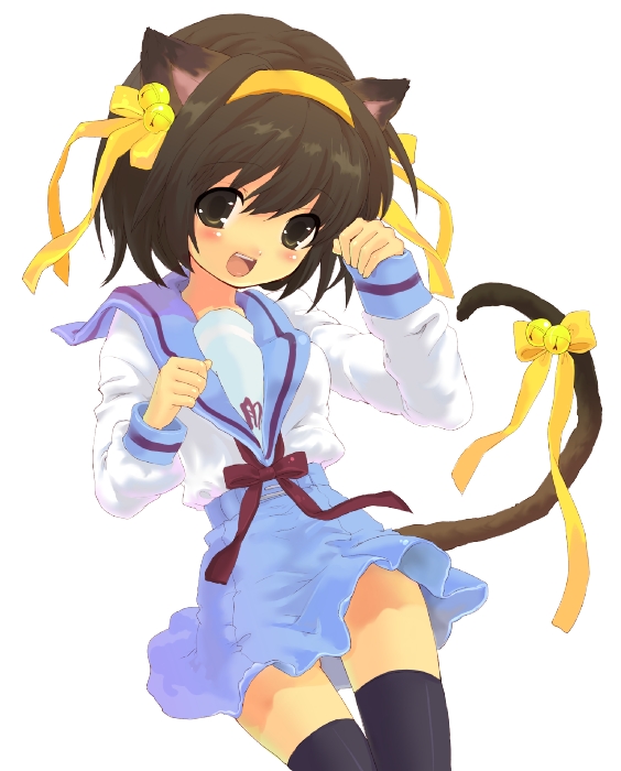 tomako, suzumiya haruhi, suzumiya haruhi no yuuutsu, tagme, 00s, animal ears, cat ears, solo, thighhighs