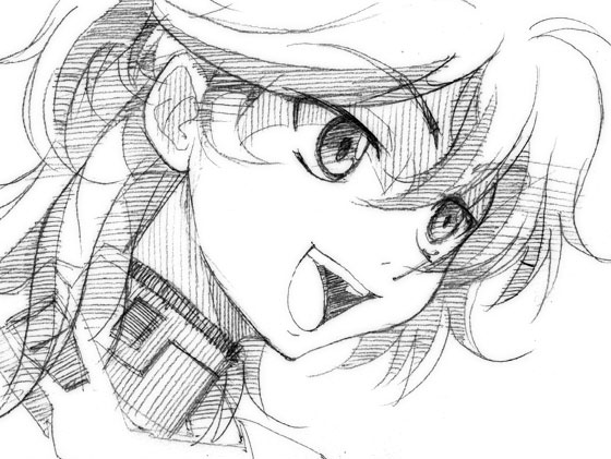 gofu, nena trinity, gundam, gundam 00, traditional media, 00s, greyscale, monochrome, sketch, solo