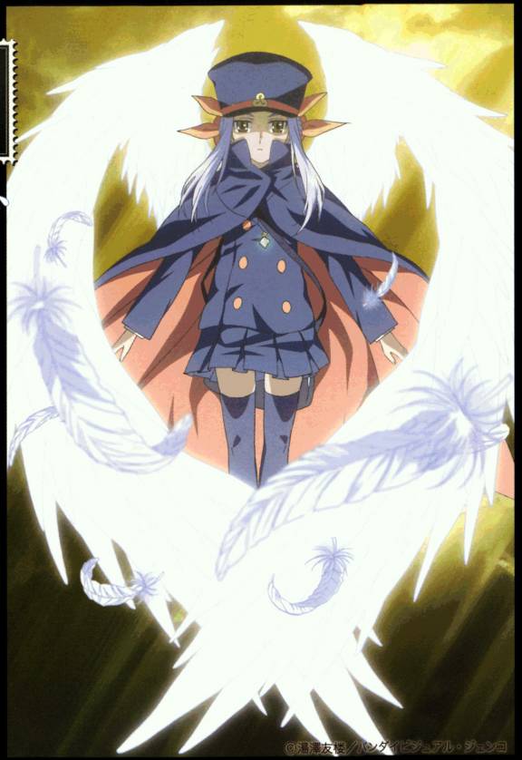 fumika, kanaka, shigofumi, silver hair, 00s, bag, feathers, hat, satchel, shako cap, thighhighs, wings