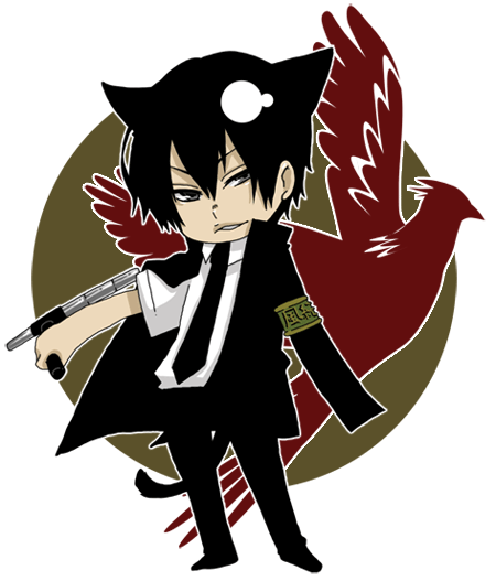 hibari kyouya, katekyo hitman reborn!, 00s, 1boy, animal ears, bird, black pants, cat boy, cat ears, cat tail, chibi, grey eyes, looking at viewer, male focus, necktie, pants, school uniform, serafuku, solo, tail, tonfa, weapon