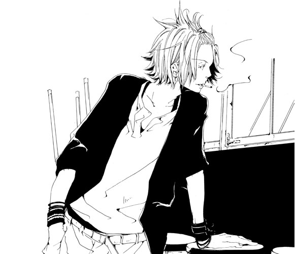 gokudera hayato, katekyo hitman reborn!, 00s, armband, cigarette, jacket, smoke, smoking