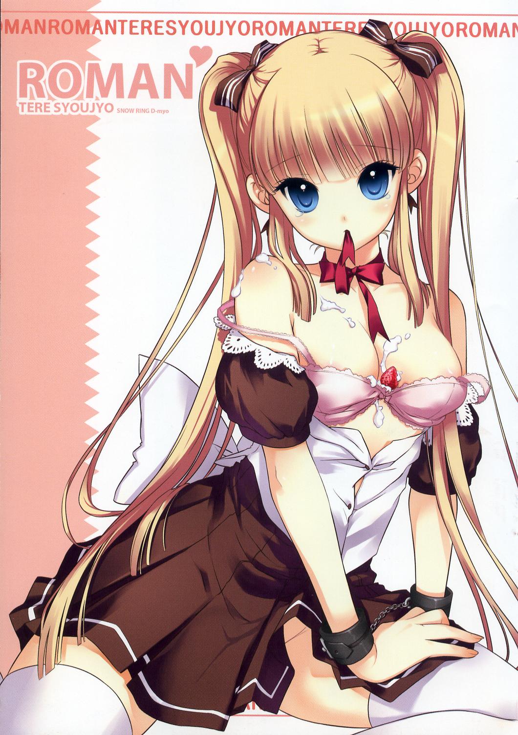 highres, blonde hair, blue eyes, cum, maid, twintails