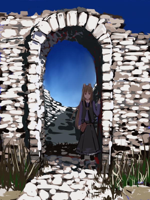mizu, holo, spice and wolf, 00s, animal ears, solo, tail, wolf ears, wolf tail