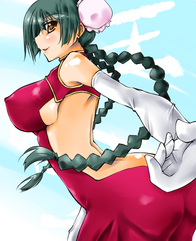 aoba shou, wang liu mei, gundam, gundam 00, 00s, 1girl, ass, braid, breasts, bun cover, female focus, large breasts, long hair, solo