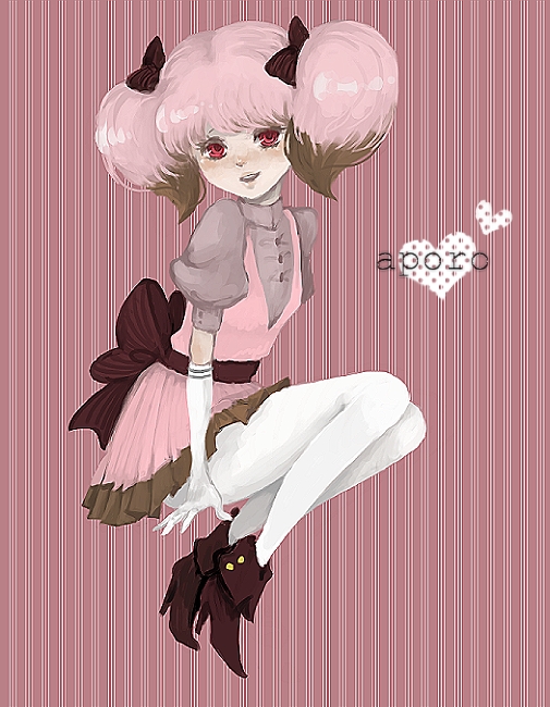 cotan (tinami), elbow gloves, gloves, pantyhose, pink hair, ribbon, solo, thighhighs, twintails