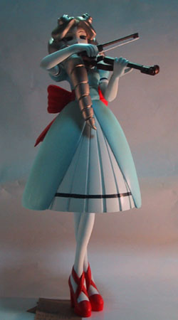 kirishima yurika, justice gakuen, moero! justice gakuen, lowres, photo (medium), 1girl, aqua dress, dress, drill hair, elbow gloves, female focus, figure, gloves, instrument, pantyhose, solo, twin drills, violin, white pantyhose