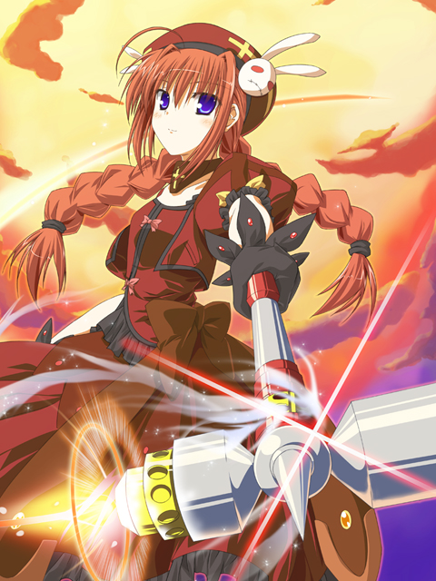 t-ray, graf eisen, vita (nanoha), lyrical nanoha, mahou shoujo lyrical nanoha, mahou shoujo lyrical nanoha a's, 00s, 1girl, blue eyes, braid, female focus, gloves, red hair, solo
