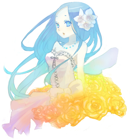 inase, original, bad id, bad pixiv id, lowres, dress, flower, jewelry, necklace, solo