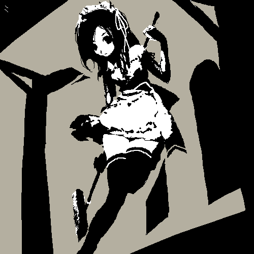 lowres, tagme, 1girl, female focus, maid, oekaki, solo, thighhighs