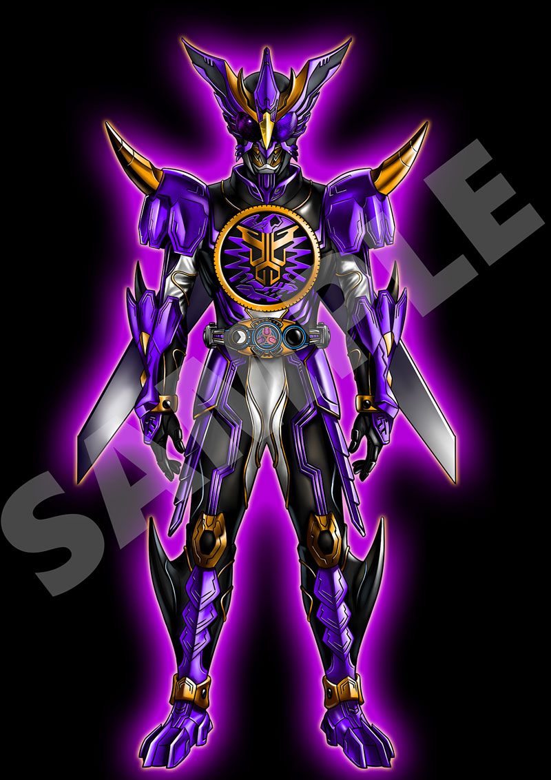 neofrontier, kamen rider kuuga, kamen rider kuuga (ultimate form), kamen rider ooo, putotyra (ooo combo), kamen rider, kamen rider kuuga (series), kamen rider ooo (series), 1boy, arcle (kuuga), armor, belt, black armor, black eyes, bodysuit, compound eyes, core medal, fusion, gold horns, helmet, horns, looking at viewer, o medal, o scanner, ooo driver, purple eyes, rider belt, shoulder armor, solo, spikes, standing, tokusatsu