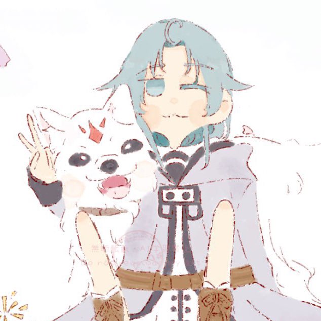 lara greyrat, leo (mushoku tensei), mushoku tensei, 1girl, ahoge, animal, blue hair, dog, light smile, on floor, one eye closed, sibaken5010, v, white fur
