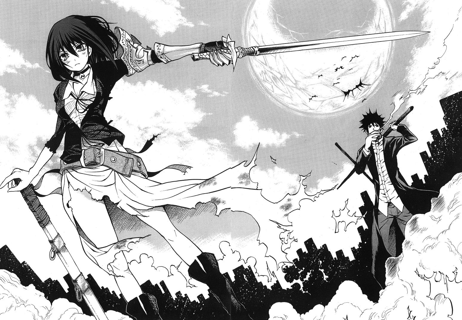 uousa-ou, 1boy, 1girl, greyscale, monochrome, moon, sword, weapon