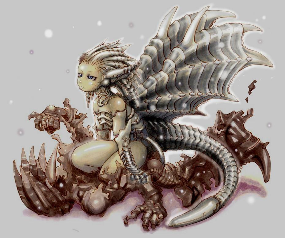 ibukichi, kushala daora, capcom, monster hunter (series), 1girl, female focus, personification, solo, tail, wings