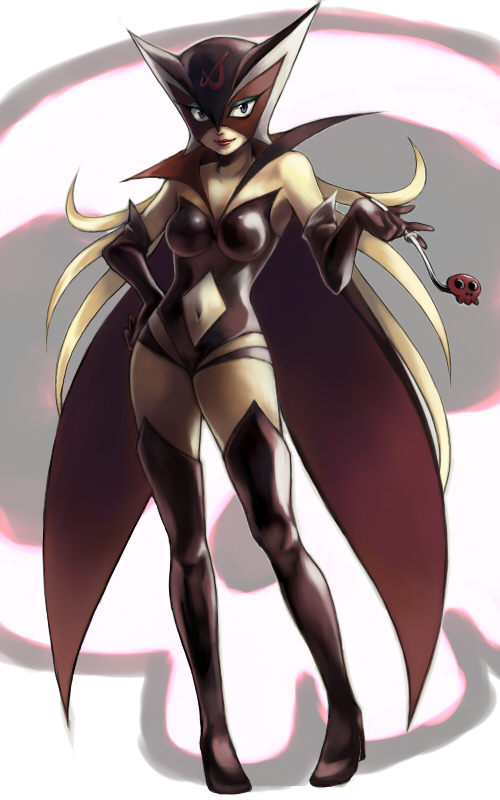 ryou (kimagure), doronjo, tatsunoko production, time bokan (series), yatterman, bad id, bad pixiv id, 1girl, blonde hair, boots, elbow gloves, female focus, gloves, hand on own hip, high heel boots, high heels, hip focus, legs, leotard, lipstick, long hair, looking at viewer, makeup, mask, navel, shoes, solo, thigh boots, thighhighs