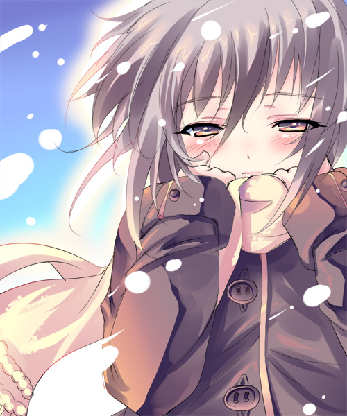 shiranagi, nagato yuki, suzumiya haruhi no yuuutsu, 00s, 1girl, coat, female focus, outdoors, snow, solo