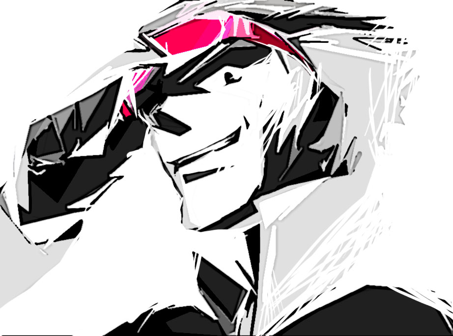 chihiro 2 (artist), meola, kamina (ttgl), straight cougar, scryed, tengen toppa gurren lagann, bad id, bad pixiv id, 00s, 1boy, male focus, monochrome, solo, spot color