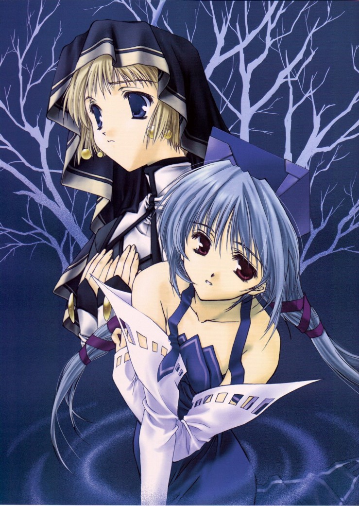 mitsumi misato, original, blonde hair, blue hair, long hair