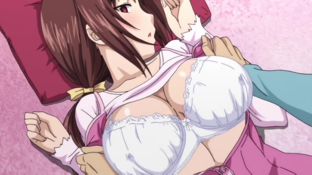 animated, sound, tagme, video, 10s, 2012, bouncing breasts, bra, bra pull, breasts, brown hair, buttons, closed eyes, clothes lift, clothes pull, frills, kanako okunaga, koiito kinenbi the animation, large breasts, long sleeves, ponytail, underwear, vest, waistcoat