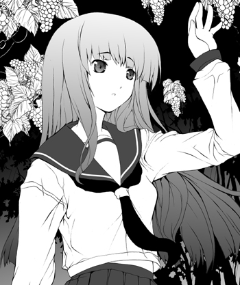 kashi, original, lowres, tagme, greyscale, monochrome, school uniform, serafuku, solo