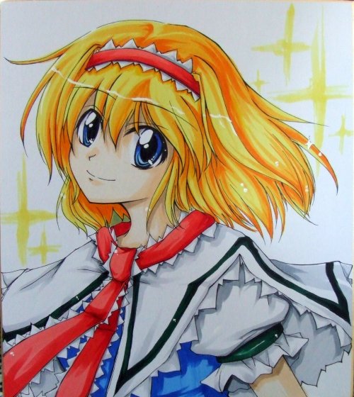 kurinton, alice margatroid, touhou, traditional media, 1girl, female focus, shikishi, solo