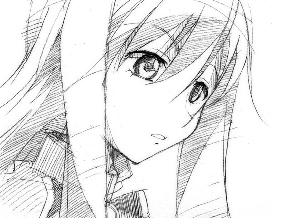gofu, alicia florence, aria (manga), traditional media, 00s, greyscale, high collar, monochrome, sketch, solo